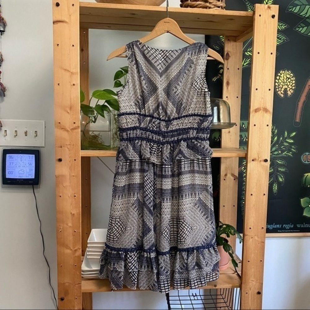 Rebecca Minkoff Lucille Sleeveless Blue and Cream Printed Dress 0 - Picture 4 of 16